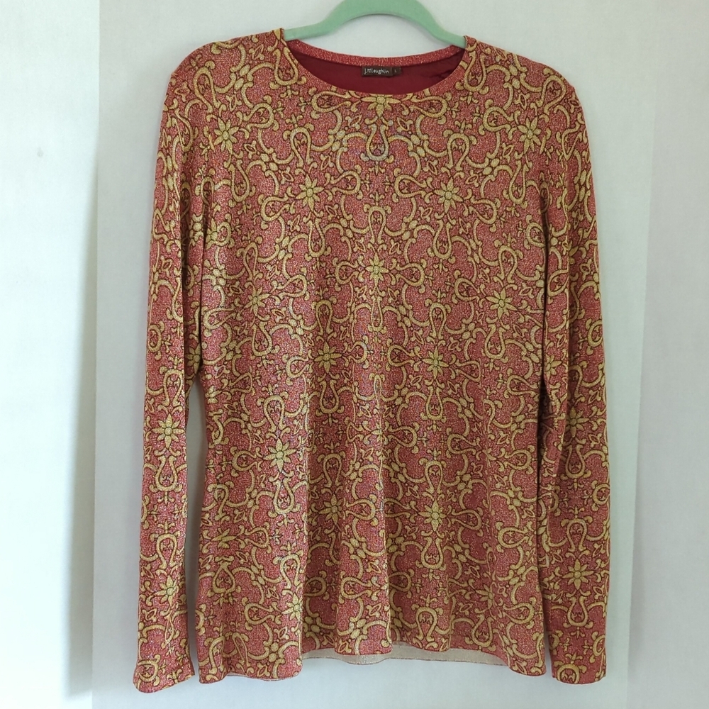 J. McLaughlin Pink & Gold/Gold Shimmer Pullover Sweater Decorative Buttons Sze L - Picture 1 of 9